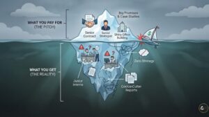 The agency iceberg illusion showing the difference between sales pitch and delivery.