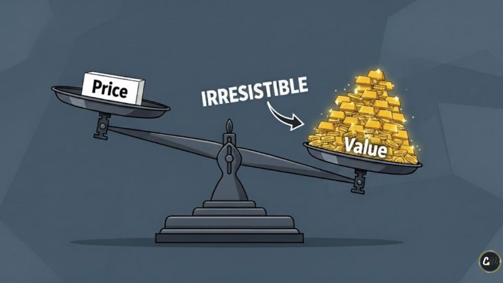 Value discrepancy visual showing the offer value outweighing the cost.