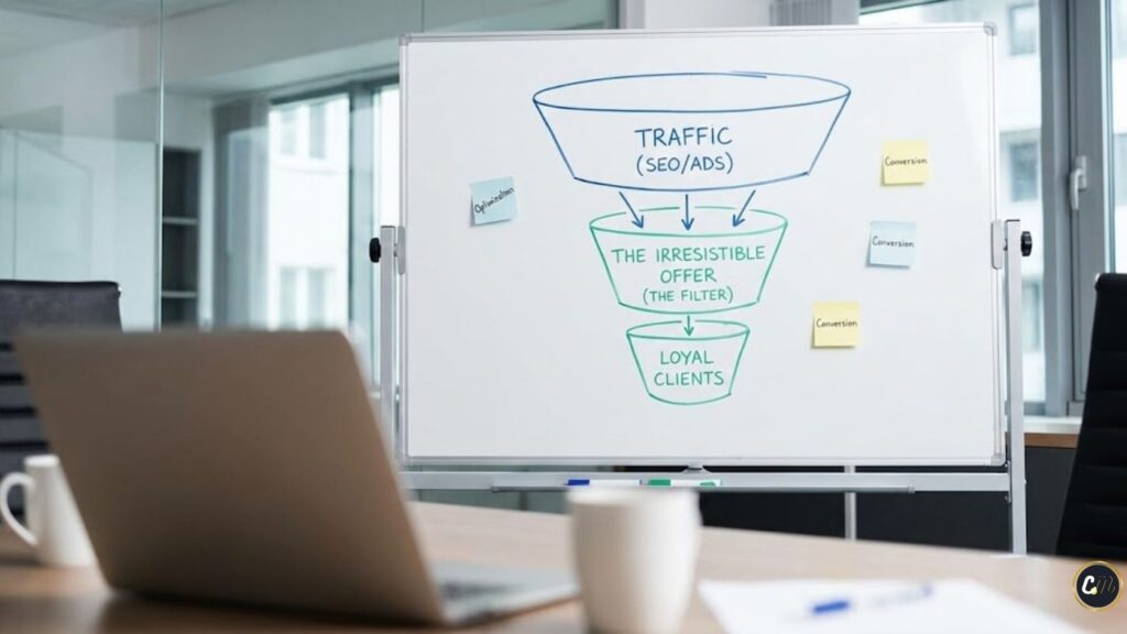 The strategic digital marketing funnel showing the offer as the core conversion mechanism.