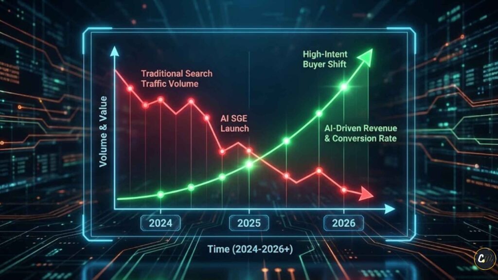 Graph demonstrating the inverse relationship between AI traffic volume and lead quality.